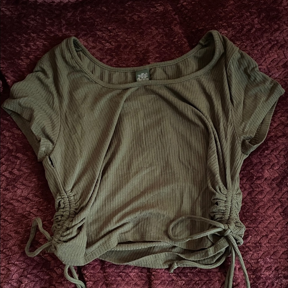 Wild Fable Olive Green Drawstring Crop Top